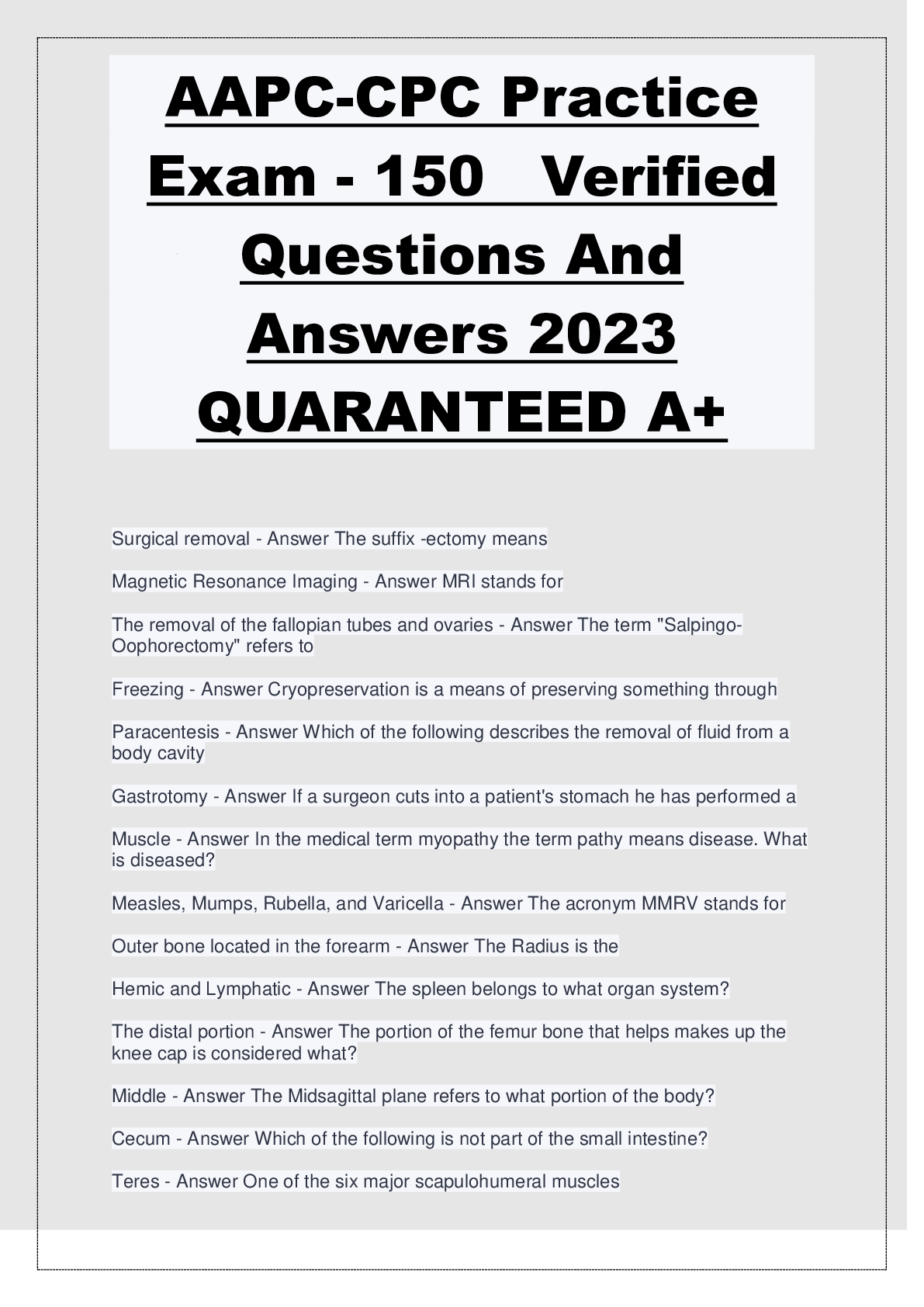 Preview image for AAPC-CPC Practice Exam - 150   Verified Questions And Answers 2023 QUARANTEED A+